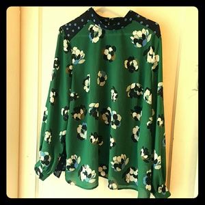 Long sleeve mixed print blouse